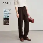 Amii Cotton Jeans 2025 Winter New Solid Color Loose Wide-leg Denim Pant Thicken Warm Versatile Jean Trousers For Ladies 12554073