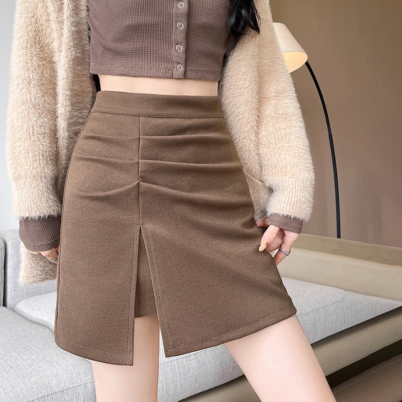 kf-S598d29c6d745457193e692be674ba8ceb 2025 Autumn Side Split Woolen Mini Skirts Women High Waist Slimming Short Skirt Korean Streetwear Sexy Spicy A-Line Skirts Mujer - Image 1
