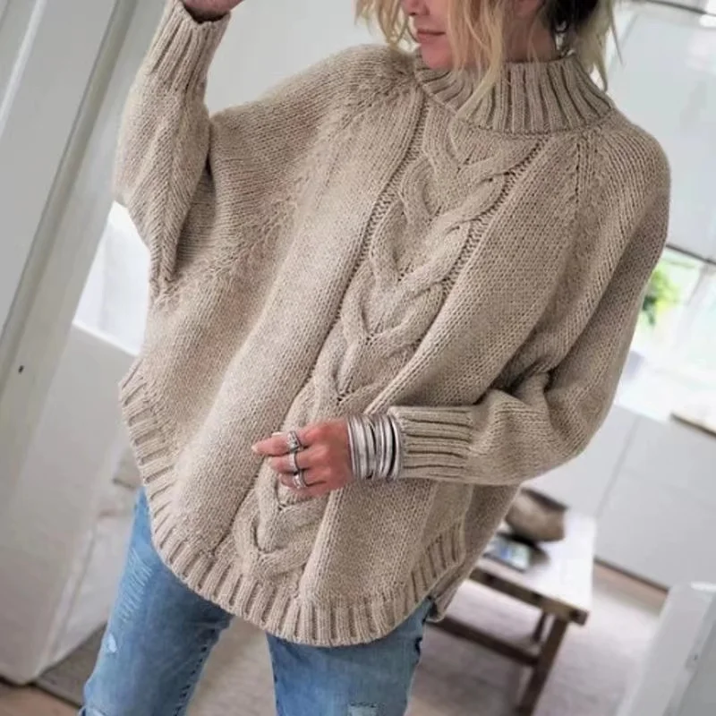 kf-S8d2d20d8e8a540aa98cfa267507238e4s Vintage Inspired Cable Sweater Women's Loose Fit High Neck Pullover Fall Winter Style Casual Everyday Autumn Wint - Image 1