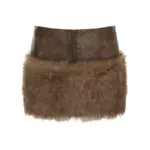 Brown Tribal Style Fur Patchwork Skirt Nightclub Hot Girl Sexy Low Waist Slim Hip Skirt Pu Zipper Pure Desire Short Skirt - Image 2