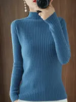 Women Sweater Autumn Winter Thick Warm Slim Fit Sweaters Solid Long Sleeve Fashion Korean Jumpers Half High Collar Knitwears - Image 2